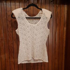 Elegant Cream Lace Women's Top With Shoulder Pads